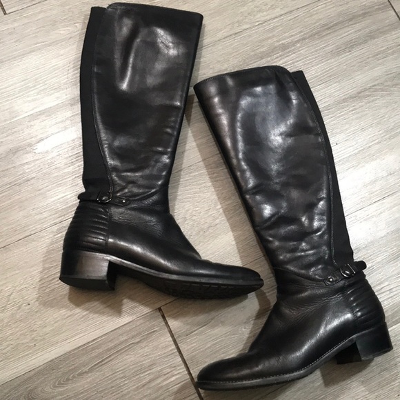Aquatalia Black Leathwr “Orso” Tall Round Toe Riding Boot size 6.5 - Picture 1 of 12